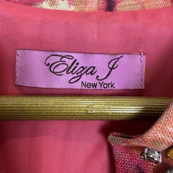 Eliza J Dress Linen Blend Sheath Midi Dress Size 12 Jeweled Embellished Neck - Picture 7 of 8